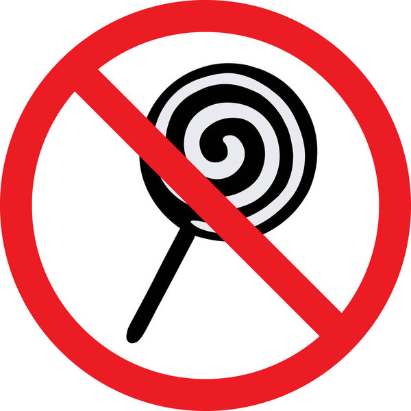 Никаких знаков конфет. Красный круг фон. Вывески и символы.