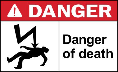 Ölüm uyarısı tehlikesi. Tehlikeli güvenlik farkındalığı işaretleri ve sembolleri.