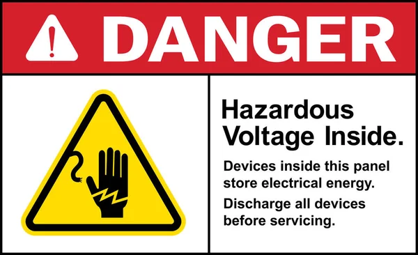 Tensão Perigosa Dentro Sinal Perigo Dispositivos Neste Painel Armazenam Energia —  Vetores de Stock