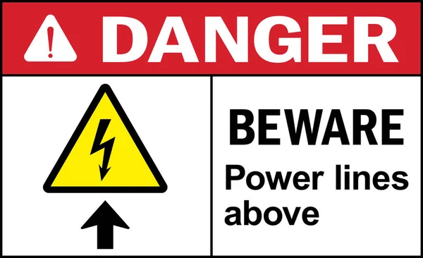 Beware Power Lines Danger Sign Electrical Safety Signs Symbols — Stock Vector