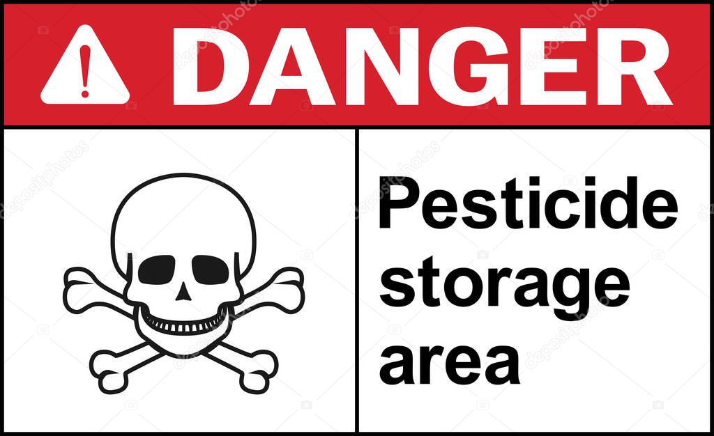 Pesticide storage area danger sign. Chemical warning signs and symbols.
