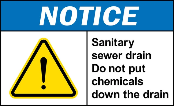 Sanitäre Abwasserkanäle Legen Sie Keine Chemikalien Den Abfluss Hinweisschild Bausicherheitszeichen — Stockvektor