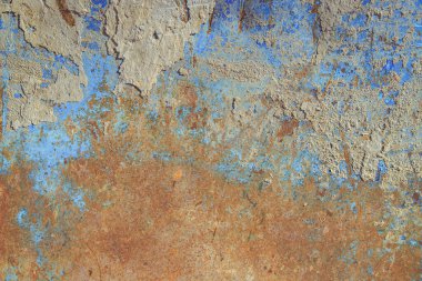 Eski metal yüzey. Mavi boya ve paslı metal. Eski metal dokusu..