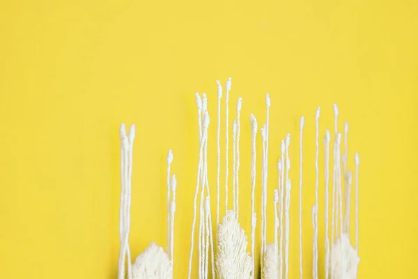 Fringe White Yellow Background Close Interior Finished Hand Texture Threads — Stock fotografie