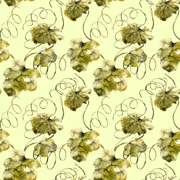Seamless pattern with leaves, plant. Watercolor illustration.
