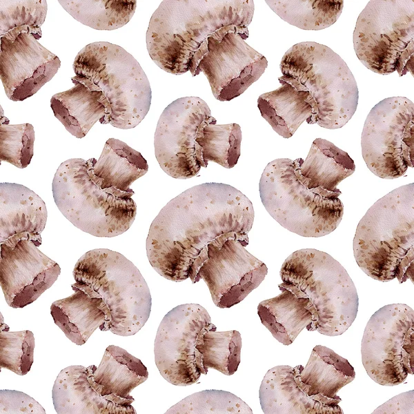 Seamless pattern with champignon, mushrooms. Watercolor   illustration. — Stock Photo, Image