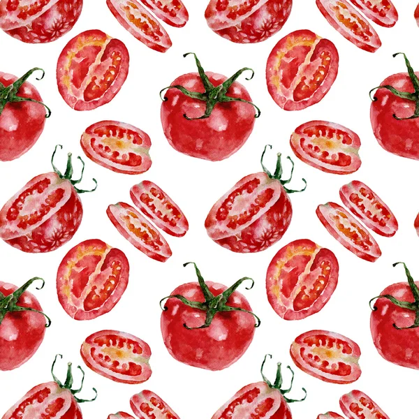 西红柿的无缝模式。水彩插图. — 图库照片