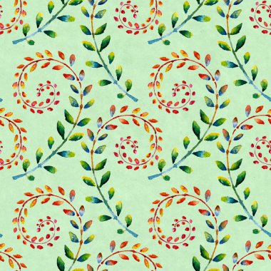 Sulu Boya Dikişsiz desen. Renkli yaprakları ile arka plan