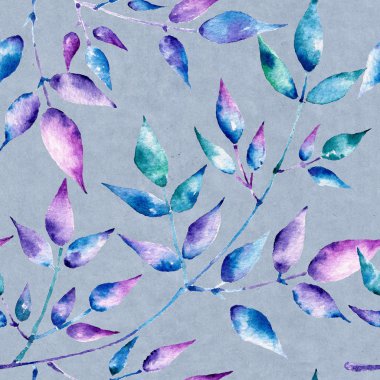 Sulu Boya Dikişsiz desen. Renkli yaprakları ile arka plan