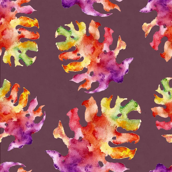Бесшовный рисунок акварели. Абстрактный фон с цветными листьями — стоковое фото