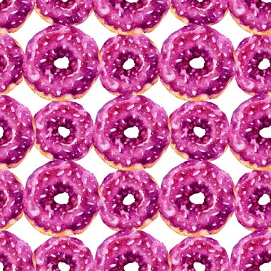 Lezzetli donuts ile Seamless modeli. Suluboya resim.