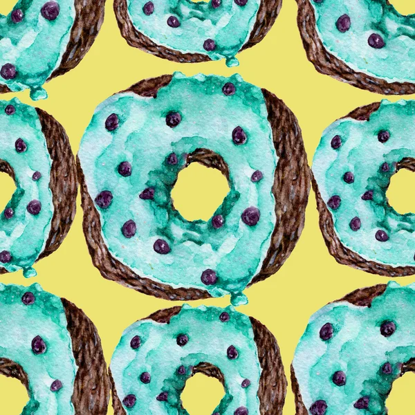 Seamless pattern with delicious donuts. Watercolor illustration. — Stock Photo, Image