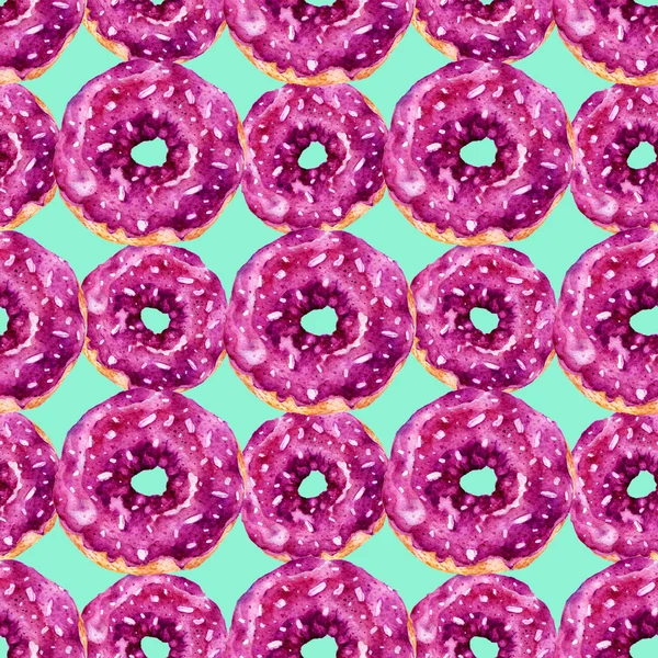 Naadloze patroon met heerlijke donuts. Aquarel illustratie. — Stockfoto