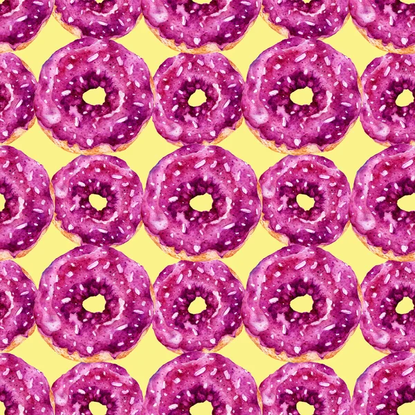 おいしいドーナツとシームレスなパターン。水彩イラスト. — ストック写真