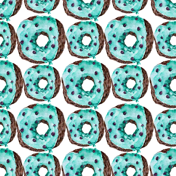 Seamless pattern with delicious donuts. Watercolor illustration. — Stock Photo, Image