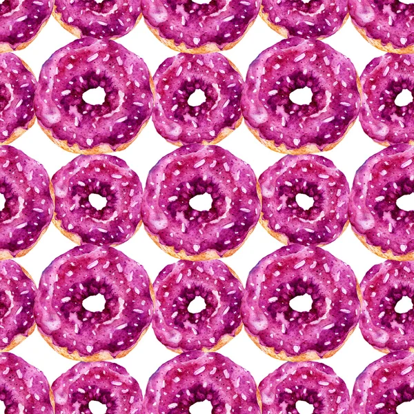 Lezzetli donuts ile Seamless modeli. Suluboya resim.