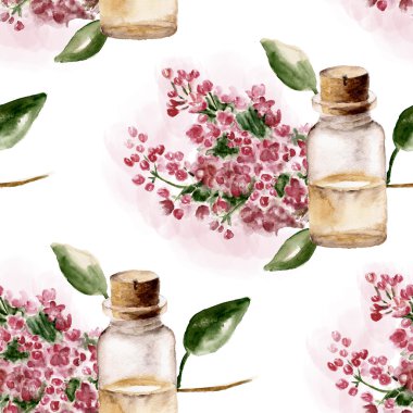 çiçekler ve parfüm şişesi dalı ile Seamless Modeli