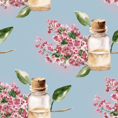 çiçekler ve parfüm şişesi dalı ile Seamless Modeli