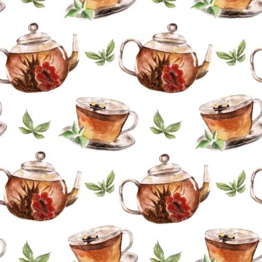 fincan çay ve çaydanlık ile Seamless Modeli