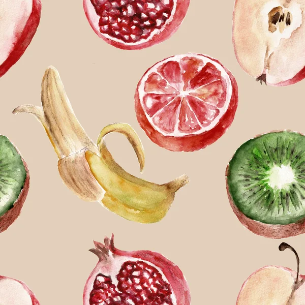Бесшовный узор с фруктами. Иллюстрации Waretcolor — стоковое фото