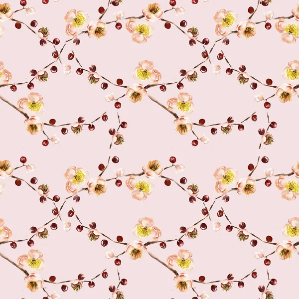 Seamless pattern with the branch of flowers. Watercolor illustration — Stock Photo, Image