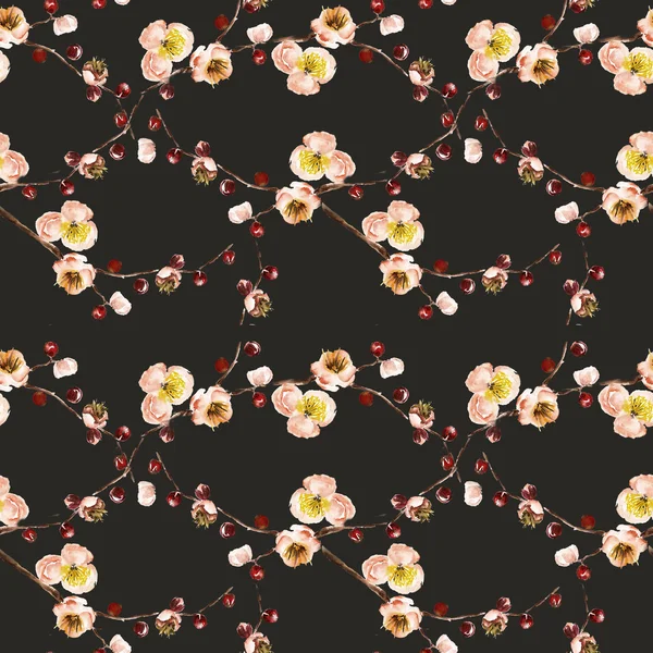 Seamless pattern with the branch of flowers. Watercolor illustration — Stock Photo, Image