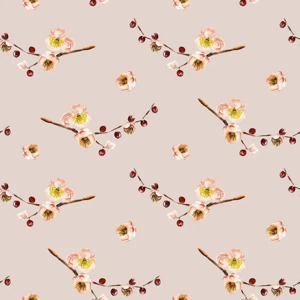 Seamless pattern with the branch of flowers. Watercolor illustration — Stock Photo, Image