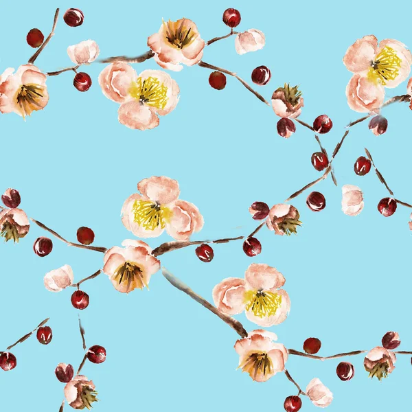 Wzór z oddziału kwiaty. Akwarela ilustracja — Zdjęcie stockowe