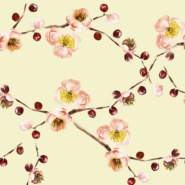 Patrón sin costuras con la rama de flores. Ilustración en acuarela —  Fotos de Stock