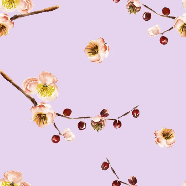 Seamless pattern with the branch of flowers. Watercolor illustration — Stock Photo, Image