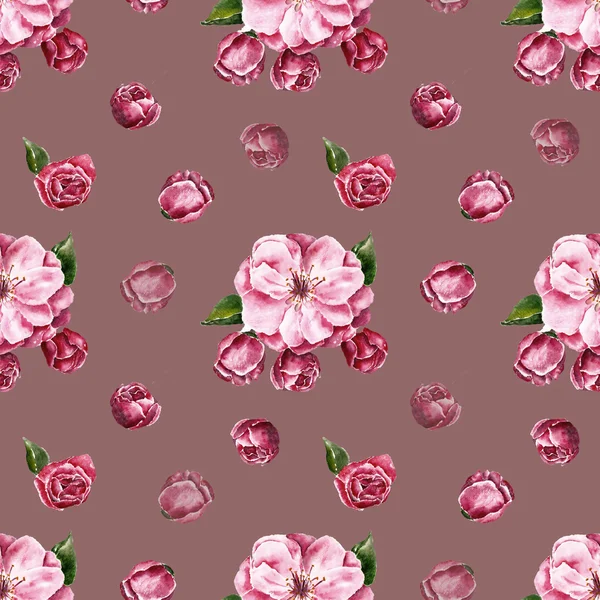 Naadloze patroon met de tak van bloemen. Aquarel illustratie — Stockfoto