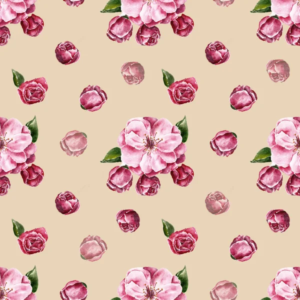 Naadloze patroon met de tak van bloemen. Aquarel illustratie — Stockfoto