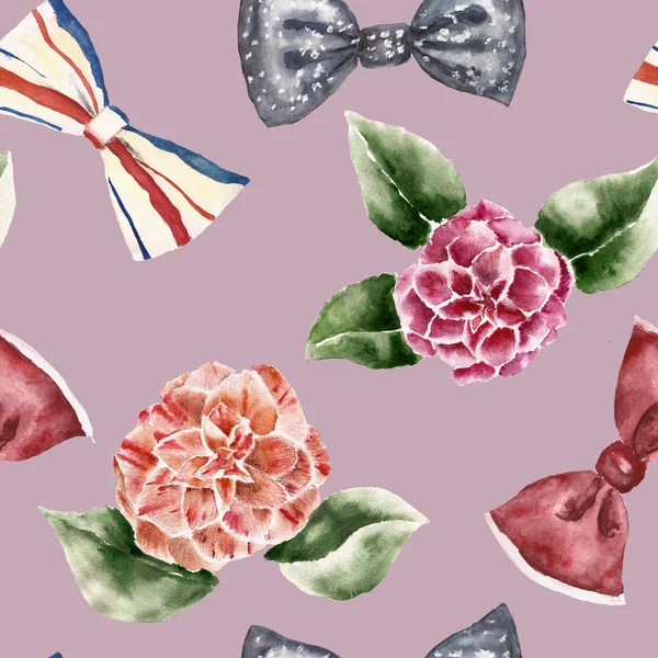 Seamless pattern with flower and bow tie. Watercolor illustration — Stock Photo, Image