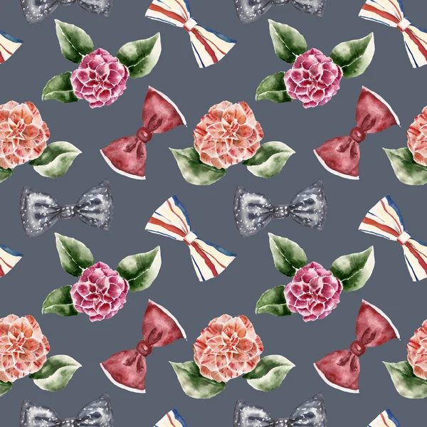 Seamless pattern with flower and bow tie. Watercolor illustration — Stock Photo, Image