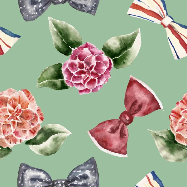 Seamless pattern with flower and bow tie. Watercolor illustration — Stock Photo, Image