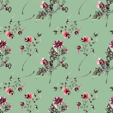 Çiçekler ile Seamless modeli. Suluboya resim.