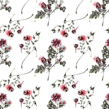 Çiçekler ile Seamless modeli. Suluboya resim.