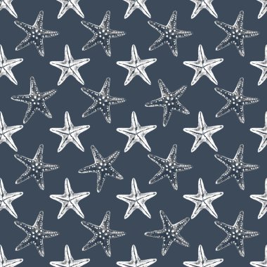 Deniz kabukları ile Seamless modeli. Suluboya resim.