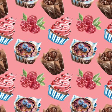 Sorunsuz tatlı desen. Suluboya resim.