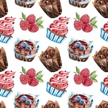 Sorunsuz tatlı desen. Suluboya resim.