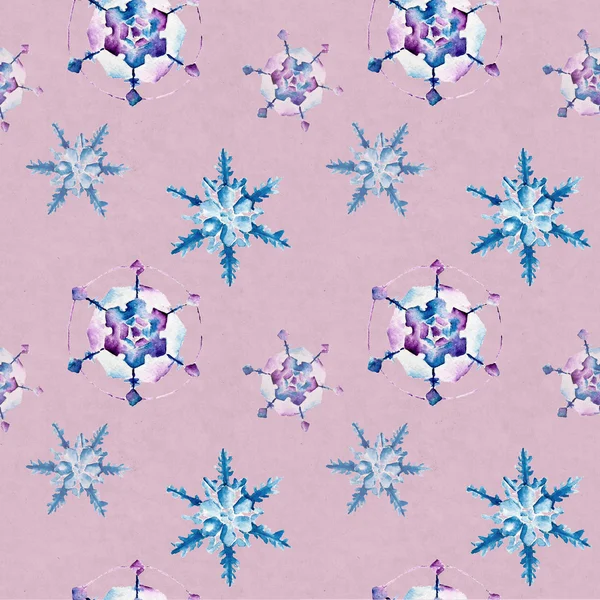 雪の結晶のシームレスなパターン。水彩イラスト. — ストック写真