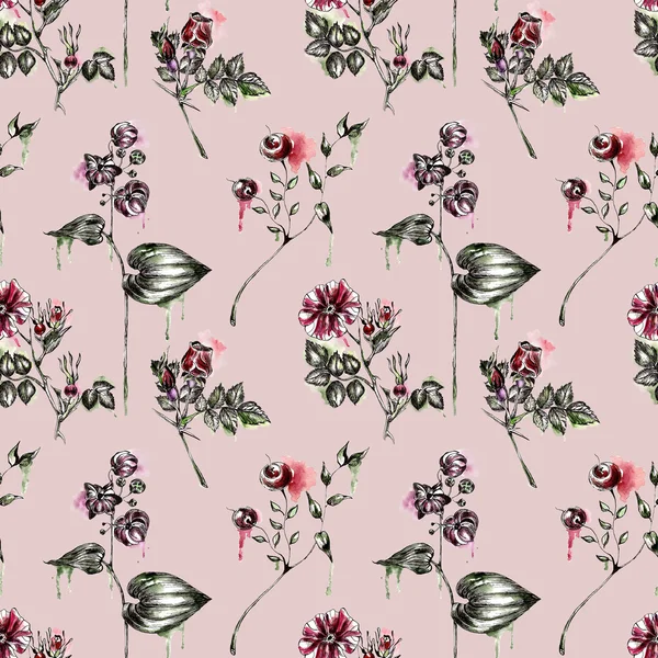 Seamless pattern with flowers. Watercolor illustration. — Stock Photo, Image
