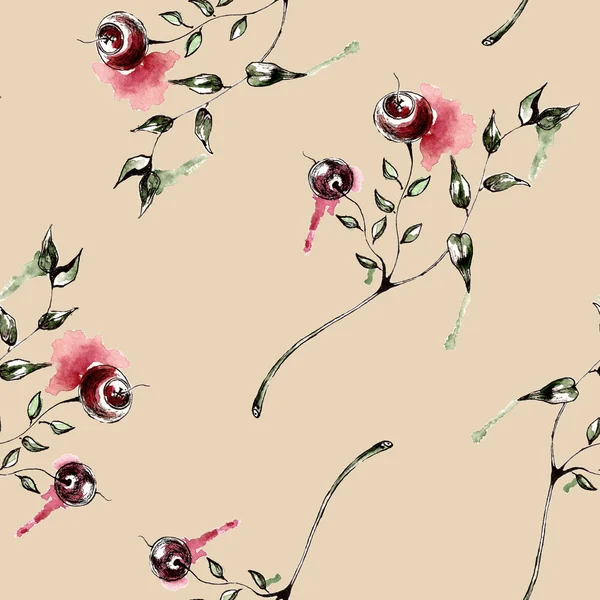 Seamless pattern with flowers. Watercolor illustration. — Stock Photo, Image