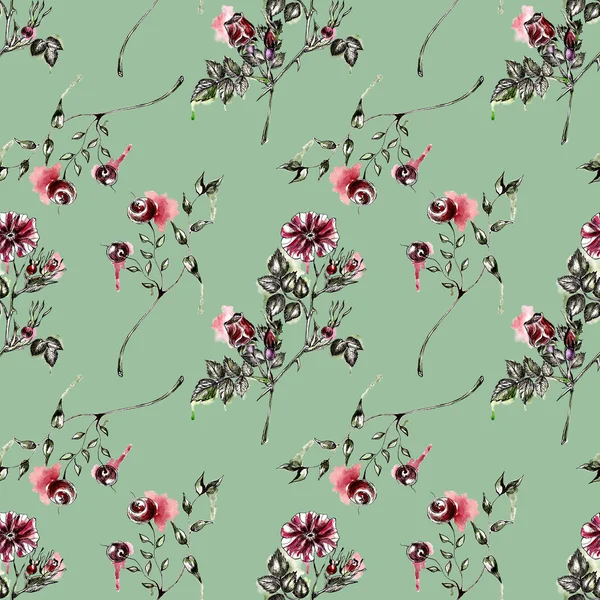 Seamless pattern with flowers. Watercolor illustration. — Stock Photo, Image