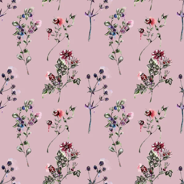 Seamless pattern with flowers. Watercolor illustration. — Stock Photo, Image