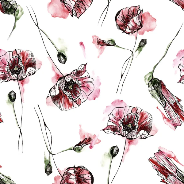 Seamless pattern with flowers. Watercolor illustration. — Stock Photo, Image