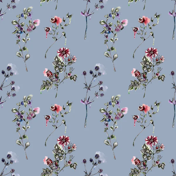 Seamless pattern with flowers. Watercolor illustration. — Stock Photo, Image