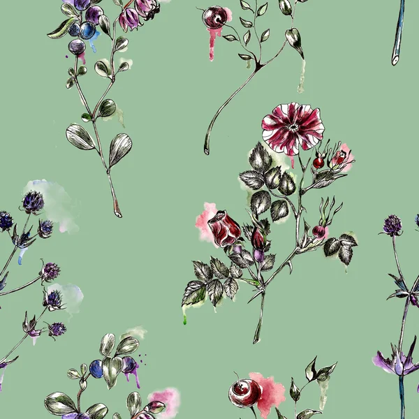 Modello senza cuciture con fiori. Illustrazione ad acquerello . — Foto Stock