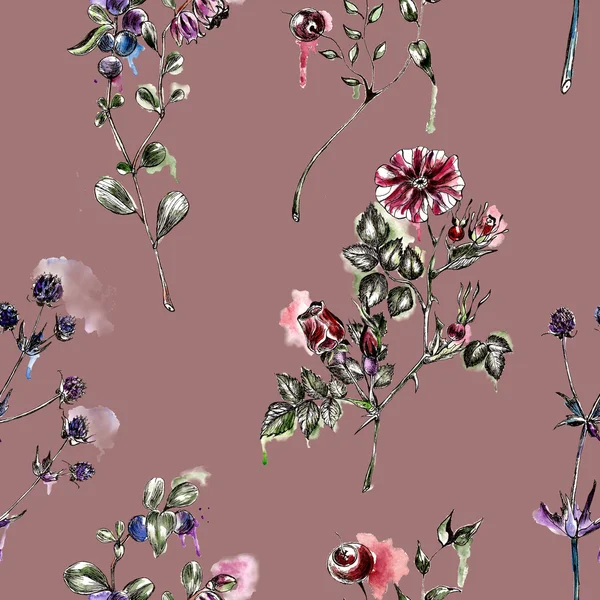 Varrat nélküli mintát virágokkal. Akvarell illusztráció. — Stock Fotó