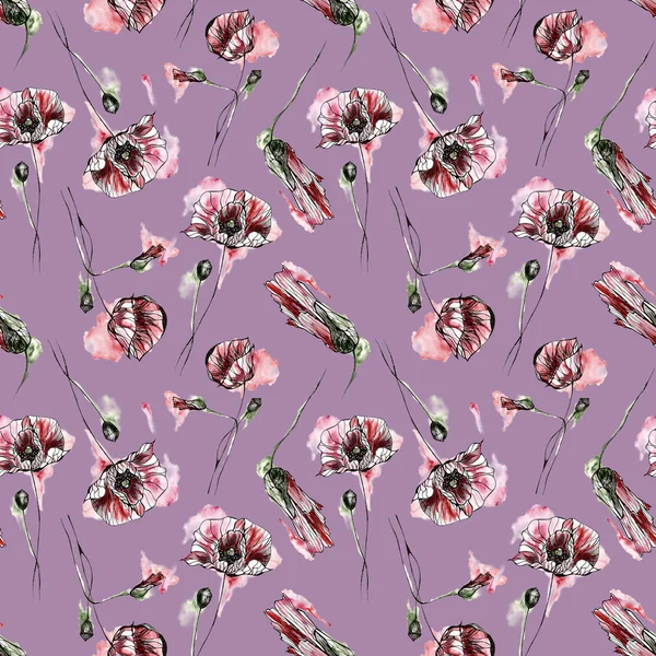 Seamless pattern with flowers. Watercolor illustration. — Stock Photo, Image